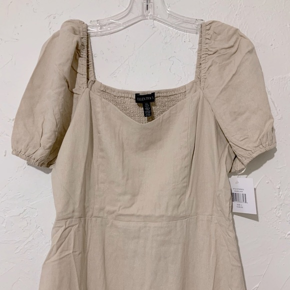 Ellen Tracy Sweetheart Neckline Balloon Sleeve Flounce Linen Midi Dress Sz Large - Picture 4 of 11